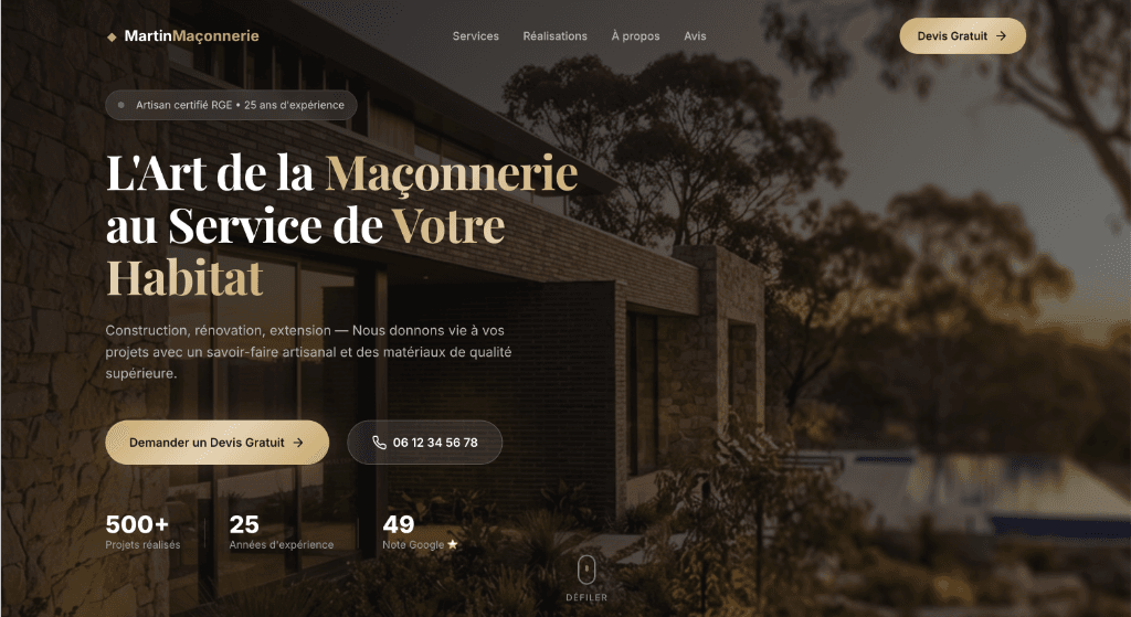 Exemple de site internet BTP Impact